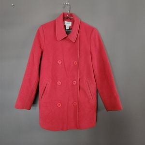 L.L. BEAN Thinsulate Orange Wool Cashmere Double Breasted Peacoat Size 10
